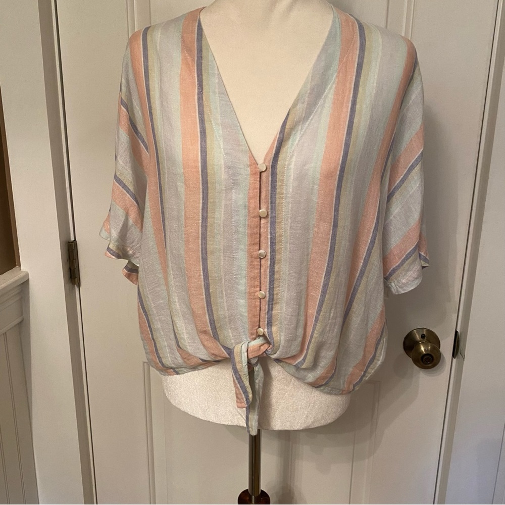RAILS TOP BLOUSE THEA BIARRITZ MULTI STRIPE WHITE BLUE YELLOW PEACH-PINK SIZE S